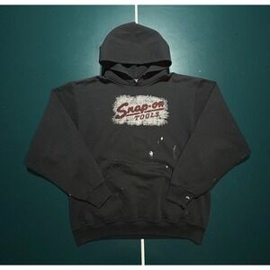 Vintage Y2K Snap On Tools Black Hoodie Sweatshirt‎ Size Large Faded Thrashed